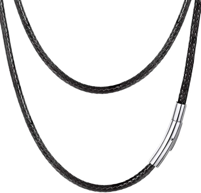PROSTEEL Black/Brown Waxed Rope Braided Leather Necklace Cord Sturdy Soft Comfortable, 41-76cm, Stainless Steel Durable Clasp, Come Gift Box