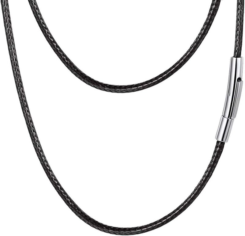 PROSTEEL Black/Brown Waxed Rope Braided Leather Necklace Cord Sturdy Soft Comfortable, 41-76cm, Stainless Steel Durable Clasp, Come Gift Box