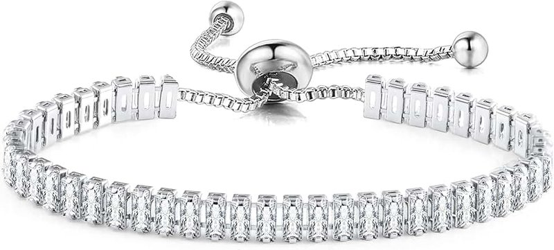 ASH'S CHOICE 925 Sterling Silver Bracelets for Women, Tennis Infinity Heart Starrs Bracelets Friendship Adjustable Bracelet Sparkle Crystal Rhinestone Zircon Bracelet Chains for Women Lady