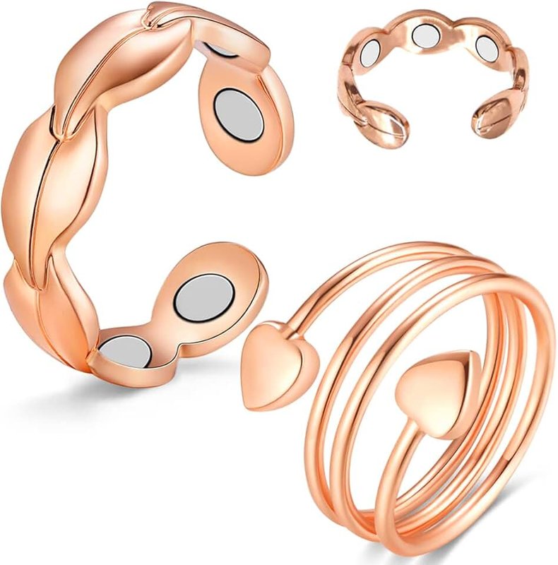 2PCS Copper Rings for Women, 99.99% Pure Copper Magnetic Ring Strong Magnets, Adjustable Thumb Fingers Ring with Jewelry Gift Box for Valentine's Day