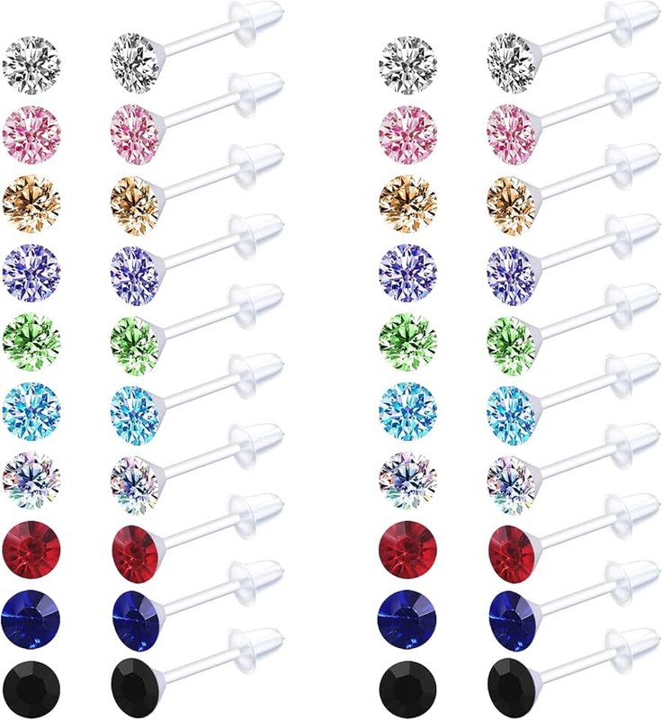 DSOMHZ Clear Plastic Post Earrings - 100 Pairs Stud Earrings & Backs with Silicone Earring Posts, 11 cm x 11 cm x 1.6 cm, Rubber Plastic Metal Cubic Zirconia Copper
