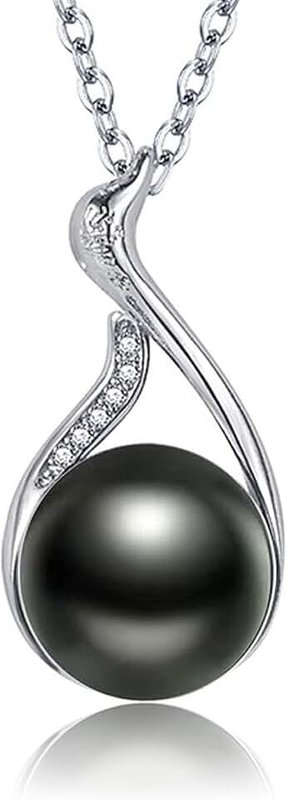 Salanda Single Pearl Necklace for Women, Black Dainty CZ Pearl Drop Pendant Necklace | Elegant Adjustable Chain Necklace | 18k Silver Plated Pearl Necklace