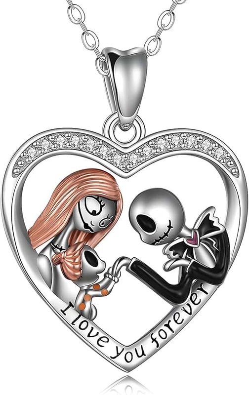 Aoyosic Nightmare Necklace Gifts Sterling Silver Jack Infinity Heart Family Pendant I Love You Forever Skull Jewelry Birthday Gifts for Women Wife Daughter Girlfriend Gothic Jewelry Christmas Gifts