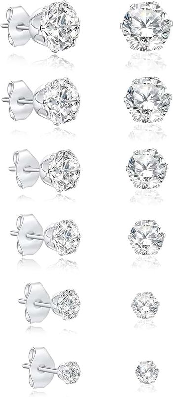 JDGEMSTONE Silver Stud Hoop Earrings Set for Men/Women,Hypoallergenic Surgical Steel Earrings,Small Huggie Cartilage Sleeper Earrings,Silver Hoop Earrings Set,Diamond Earrings,6/8/10Pairs Earrings Set