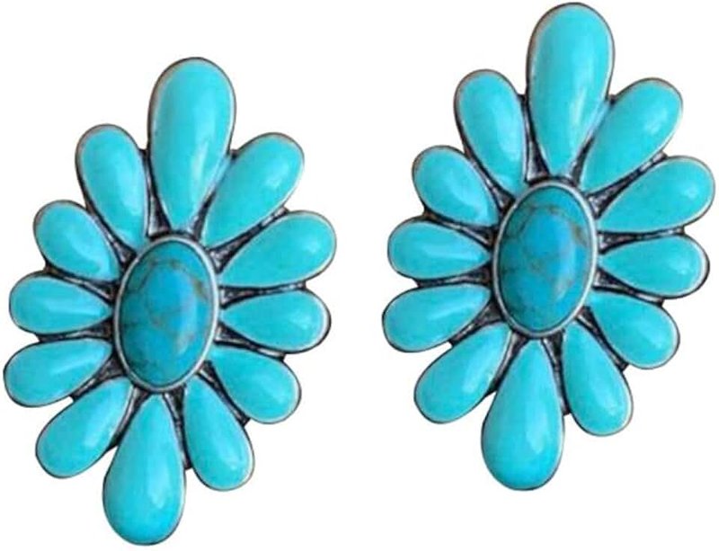 Fuqimanman2020 Bohemian Western Natural Turquoise Geometric Flower Drop Dangle Earrings Ethnic Teardrop for Women Girls Statement Cowgirl Ethnic Boho Jewelry