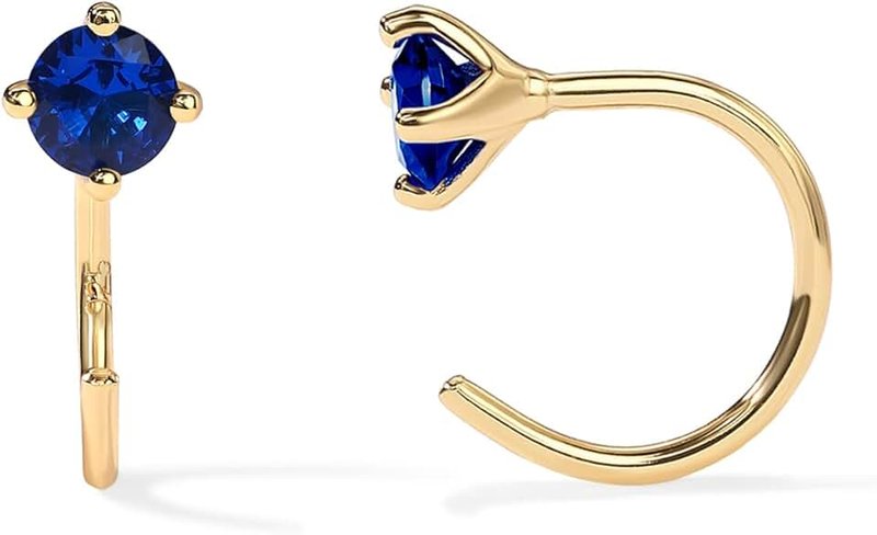 PAVOI 14K Gold 925 Sterling Silver Huggie Half Hoop Earrings for Women | Tiny Boho Colored Cartilage Earring | Blue, Green, Amethyst, Garnet, Black CZ, Turquoise, Opal, Pearl