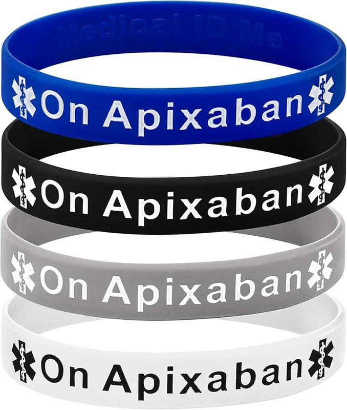 Medical ID Me On Apixaban Medical Alert Wristband Bracelet Blood Clot ID Silicone UK (Pack of 4) (Large 20cm)