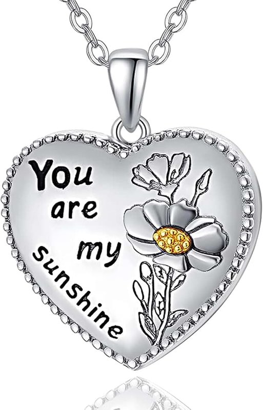 Dreamboat Personalized Heart Locket Necklace for Women 925 Sterling Silver Custom You Are My Sunshine Lockets Pendant That Holds Pictures Photo Keepsake Jewelry Anniversary Birthday Gifts