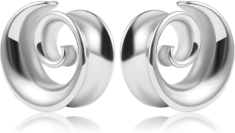 Atomhole 2PCS Spiral Saddle Ear Tunnels Plugs 316 Stainless Steel Ear Gauges Hypoallergenic Earrings Expander Stretcher Piercing Body Jewelry 0g-1"(8mm-25mm)