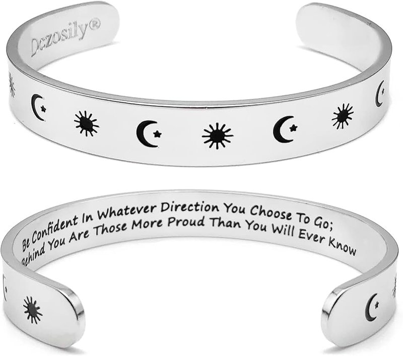 Dczosily Inspirational Cuff Bracelets for Women Teen Girls Stainless Steel Engraved Jewelry Motivational Mantra Bangles Personalized Gifts for Mom Daughter Sister Friends