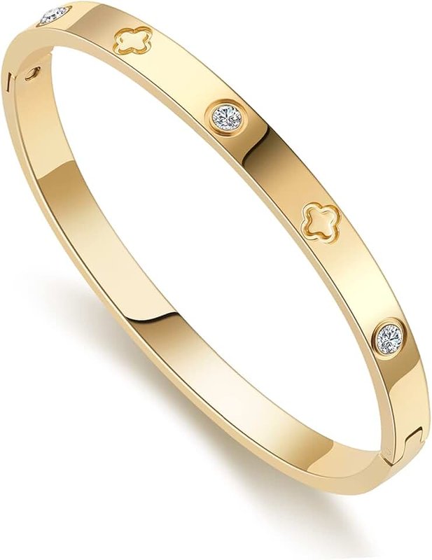 RIMRIVA Gold Bracelets for Women 14K Gold Plated Friendship Love Bangle Bracelets Cubic Zirconia Stainless Steel Bracelet Jewelry Christmas Valentines Birthday Gifts for Women, Medium, Stainless Steel