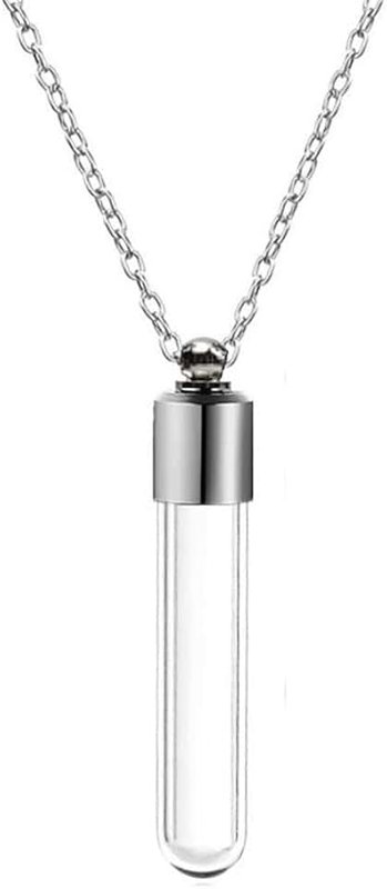 Ailiessy Blood Vial Necklace Stainless Steel Glass Heart Vial Perfume Bottle Cremation Urn Pendant Necklace for Women Keepsake Memorial Jewelry