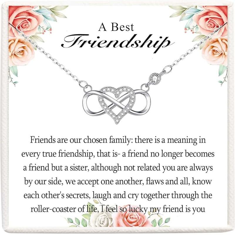 VOSAP Friendship Gifts for Women, Best Friend Necklace, Sterling Silver Heart Infinity/Interlocking Circles Friendship Necklace Gift for Best Friend Birthday Jewellery