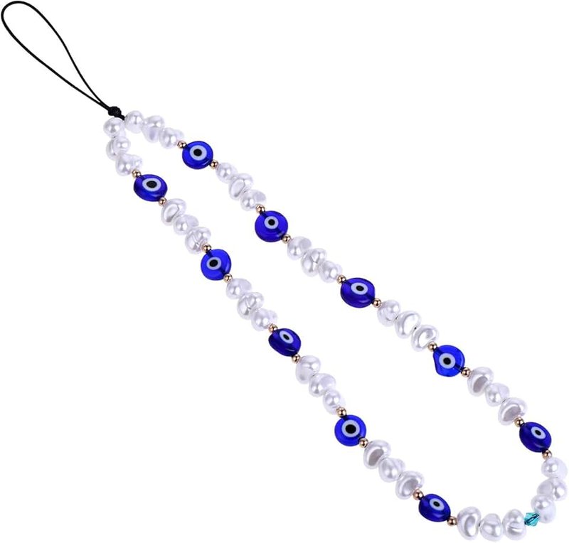 TIESOME Beaded Phone Charm, Evil Eye Beaded Lanyard Wrist Strap Face Beaded Phone Charm Handmade Phone Chain Strap Keychain for Men Women Girls Cell Phone String Strap