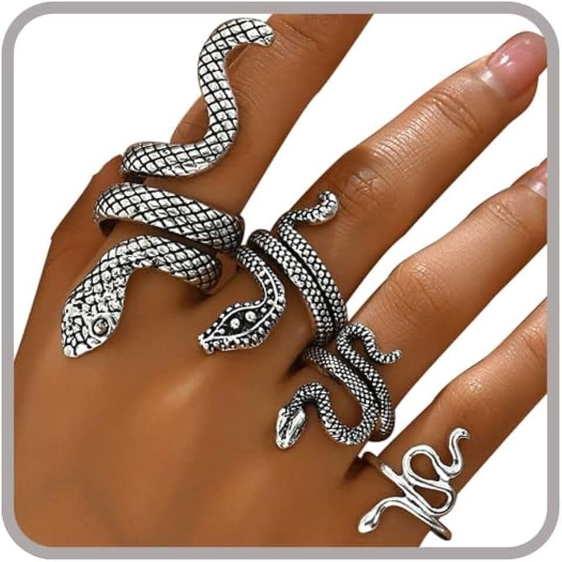 Otxas Otxas Gold Snake Ring Adjustable Punk Snake Ring for Women Boho Stacking Rings Set Vintage Goth Silver Snake Ring Jewelry