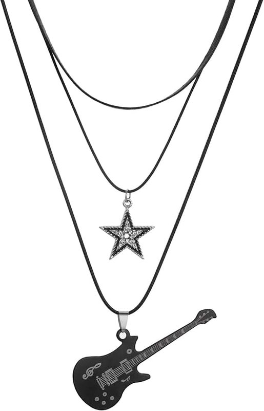 Yuoos Star Vintage Necklace Punk Star Choker Rock Roll Guitar Layered Necklace for Women Men Eboy Egirl