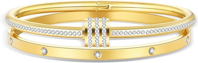 MAOCEN Women's Stainless Steel Bracelet Gold Plated Cuff Bangle With Cube Zircon Hinge Jewelry oval Bangle Witness the Gift of Love