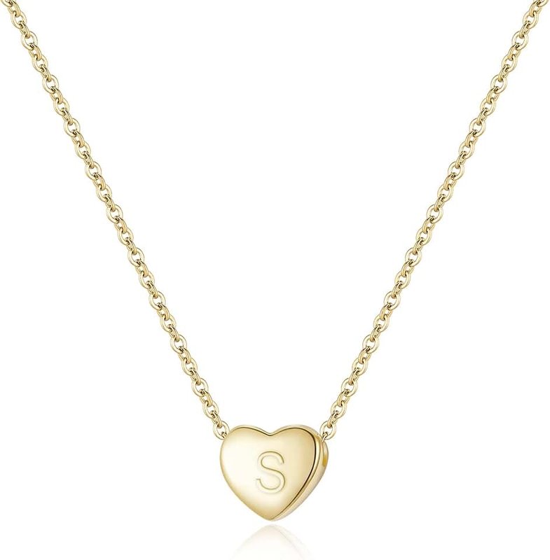 Anasantiagoana Tiny Gold Initial Heart Necklace Dainty Letter Heart Choker Necklace for Women