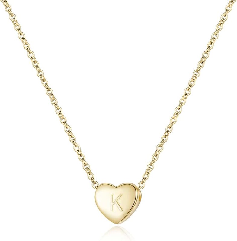 Anasantiagoana Tiny Gold Initial Heart Necklace Dainty Letter Heart Choker Necklace for Women