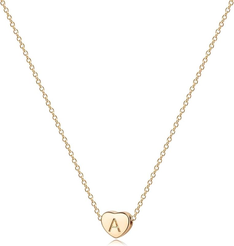 Anasantiagoana Tiny Gold Initial Heart Necklace Dainty Letter Heart Choker Necklace for Women