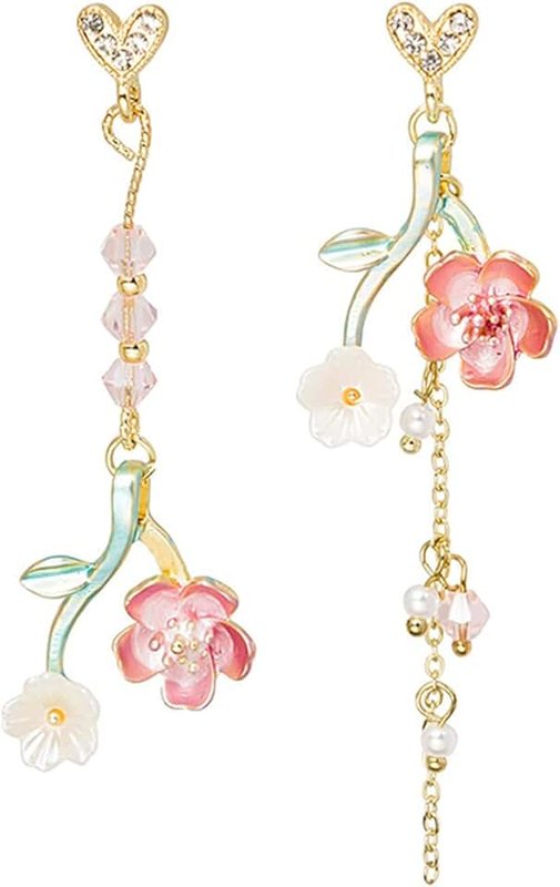 Caiyao Korean Fashion Resin Sakura Leaf Drop Earring Cute Cherry Blossom Flower Petal Tassel Dangle Earring for Women Girl Teen Statement Holiday Party Jewelry