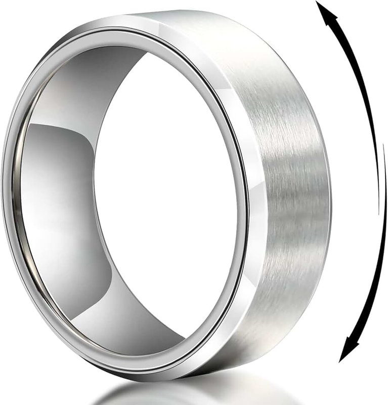 TGNEL Mens Black/Silver Spinner Wedding Ring Titanium Steel Rings 8mm, Brushed Stainless Steel Stress fidget Wedding Band for Anxiety Comfort fit