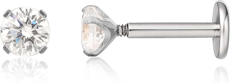 limerencia 18g Titanium Internally Threaded Tragus Piercing Jewelry CZ Top Flat Back Piercing Nose Studs Earring, Helix, Cartilage, Labret, Monroe for Women or Men