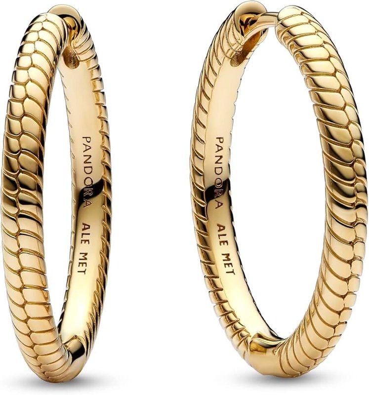 PANDORA Moments 14k Gold Plated Snake Chain Hoop Earrings