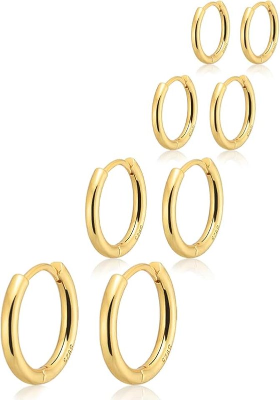 Gokeey Small Gold Huggie Hoop Earrings Set for Women 14K Real Gold Plated Hypoallergenic Lightweight Earrings for Sensitive Ears Everyday Earrings for Cartilage Piercings Jewelry for Women Men Girls Recycled Claim Standard Blended Recycled Claim Standard 100