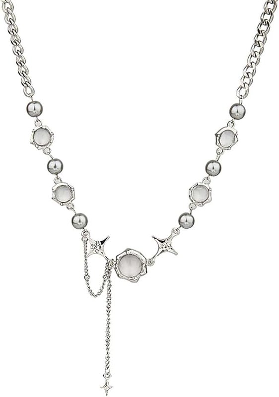 QXFQJT Y2k Moonstone Necklace Y2k Coquette Aesthetic Star Heart Cross Necklace Jewelry for Women Valentine's Day