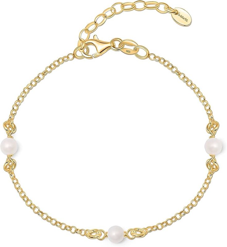Amberta Women 925 Sterling Silver Freshwater Pearl Bracelet