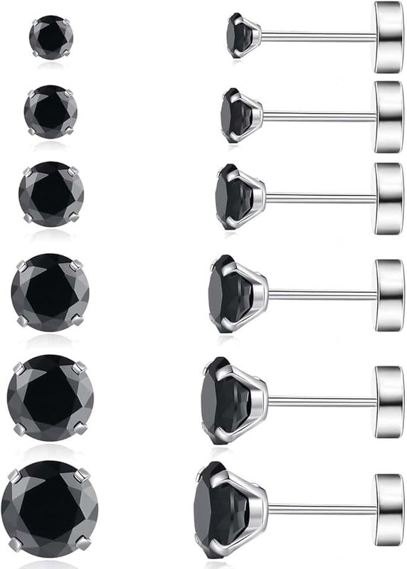 GOGOEY 6 Pairs Stud Earrings Set, Hypoallergenic Cubic Zirconia Earrings 316L Stainless Steel CZ Earrings 3-8mm