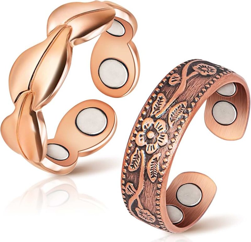 Copper Rings for Women Magnetic Rings Finger Thumbs 3500 Gauss Strong Magnets -100% Solid Pure Copper Ring with Jewelry Gift Box (2PCS)