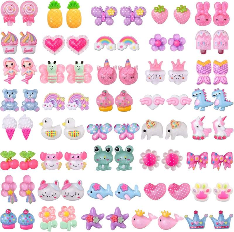 40 Pairs Clip on Earrings for Girls 10-12 -Cute Plastic Earrings Hypoallergenic Earrings for Kids- ST Patricks Day Earrings Christmas Gift for 8 Year Old Girls Gifts
