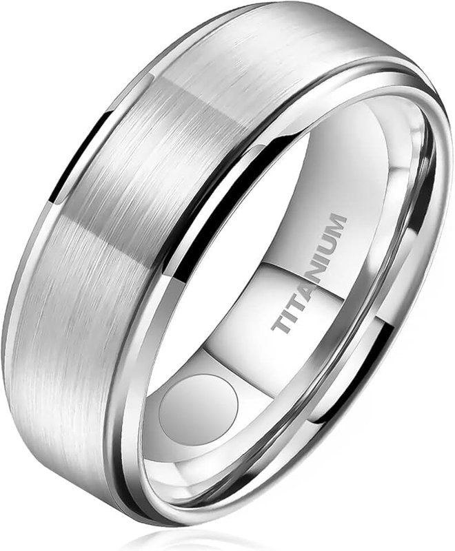 JEROOT JEROOT 8mm Black Titanium Magnetic Ring for Men, 5mm Silver Pure Titanium Magnetic Ring for Women, Healing Ring with 3500 Gauss Magnets for Jewelry Gifts