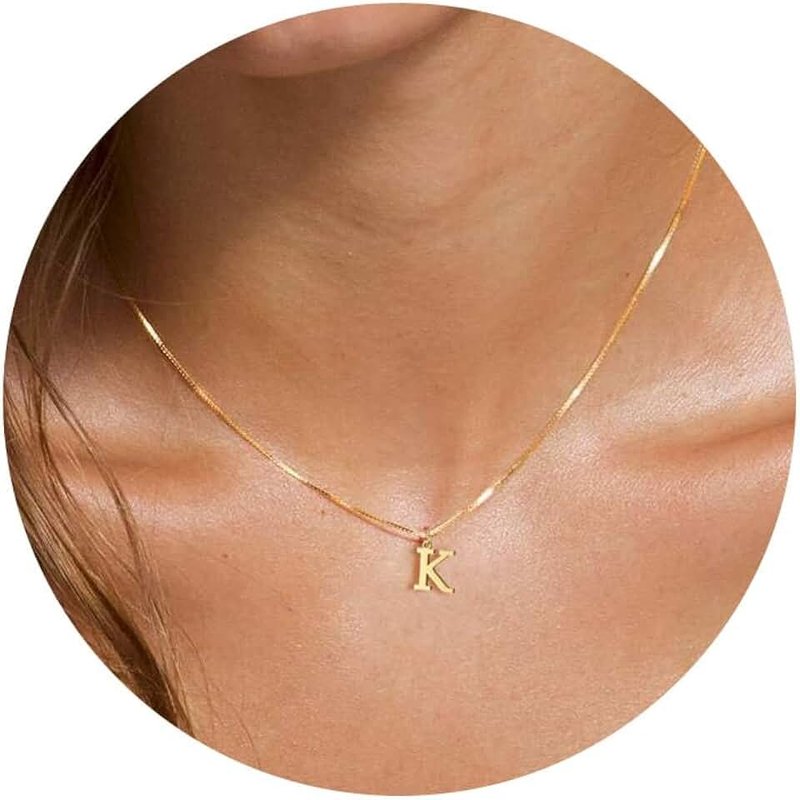 Foxgirl Gold Initial Necklaces for Women Girls, Dainty Gold Letter Necklace Tiny A-Z Pendant Choker Necklace Trendy Cute Personalized Monogram Name Necklace Gold Jewelry Necklace for Teen Girls Gift