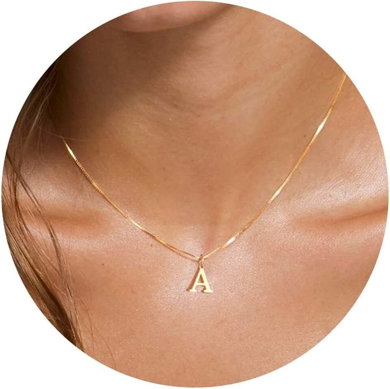 Foxgirl Gold Initial Necklaces for Women Girls, Dainty Gold Letter Necklace Tiny A-Z Pendant Choker Necklace Trendy Cute Personalized Monogram Name Necklace Gold Jewelry Necklace for Teen Girls Gift
