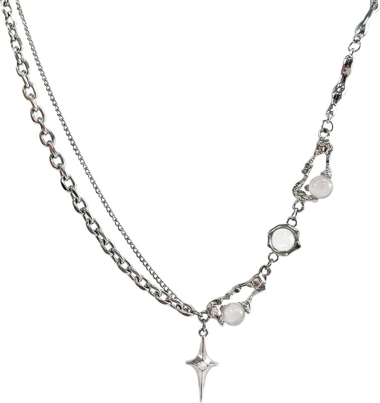 Buyongwant Irregular Necklace Y2k Pendant Metal Women's Design Collar Chain Star Fashion Jewelry for Girl 16.54 Inch