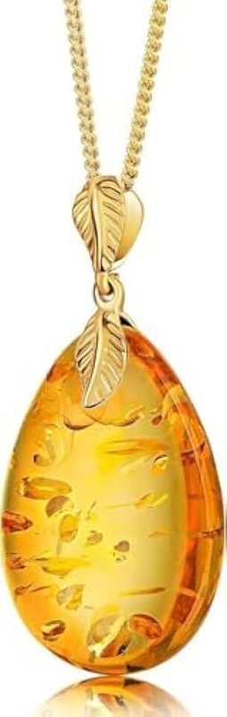 Amber by Mazukna Baltic Amber Pendant for Women Sparkling Amber Drop Gold Plated Sterling Silver Ag925 Necklace Amber Jewelry for Women