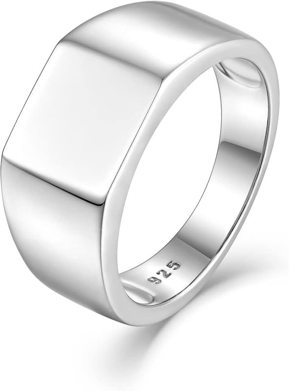 Raymard Mens 925 Sterling Silver Signet Rings, 9MM High Polished Rings for Men, Size 7-12