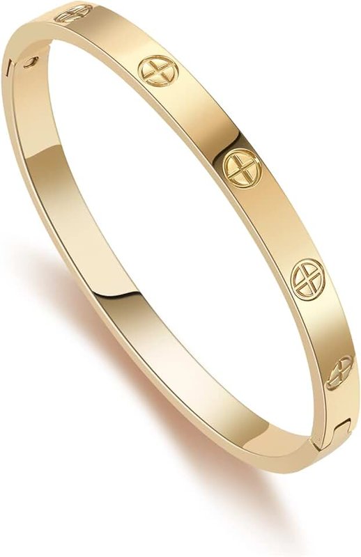RIMRIVA RIMRIVA Gold Bangle Bracelets for Women Love Cross Friendship Oval Jewelry Birthday Mothers Day Gifts Mom Daughter Friends Sister Teen Girls Christmas Graduation Present,7.5'',Stainless Steel