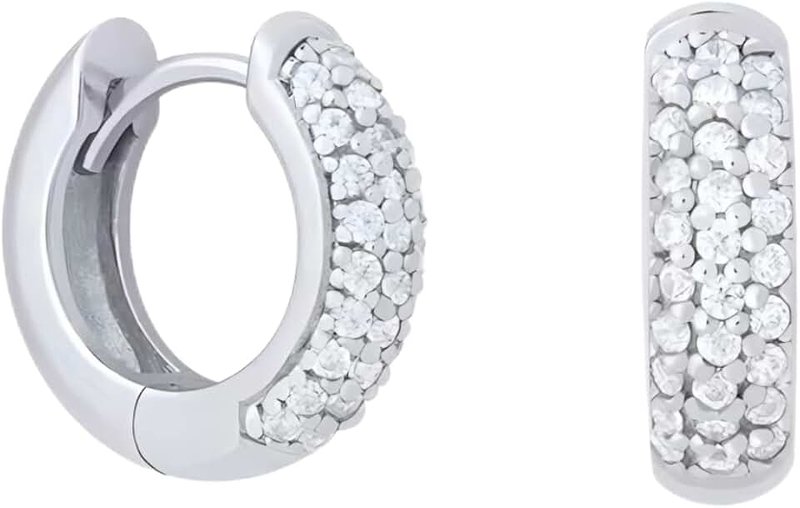 HUARJO 14K Gold Plated Sterling Silver Post Diamond Studded Huggie Earrings,Rose Gold Plated Small Cubic Zirconia Chunky Hoop Earrings for Women 8mm 10mm 12mm