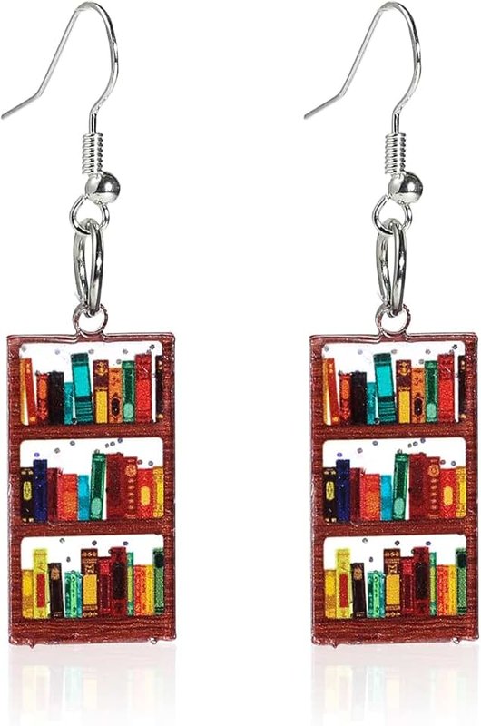Fuqimanman2020 Classic Resin Stack of Books Shelves Drop Dangle Earrings Acrylic Bookcase for Women Creative Librarian Teacher Novel Graduation Jewelry