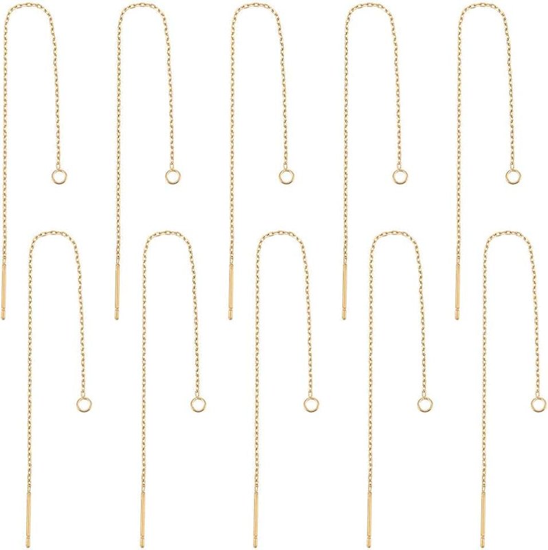 UNICRAFTALE UNICRAFTALE 20pcs Golden Stainless Steel Ear Threads Earrings 109mm Long String Ear Threads with Loops Drop Earring Threader Jewelry Finding for Jewelry Making