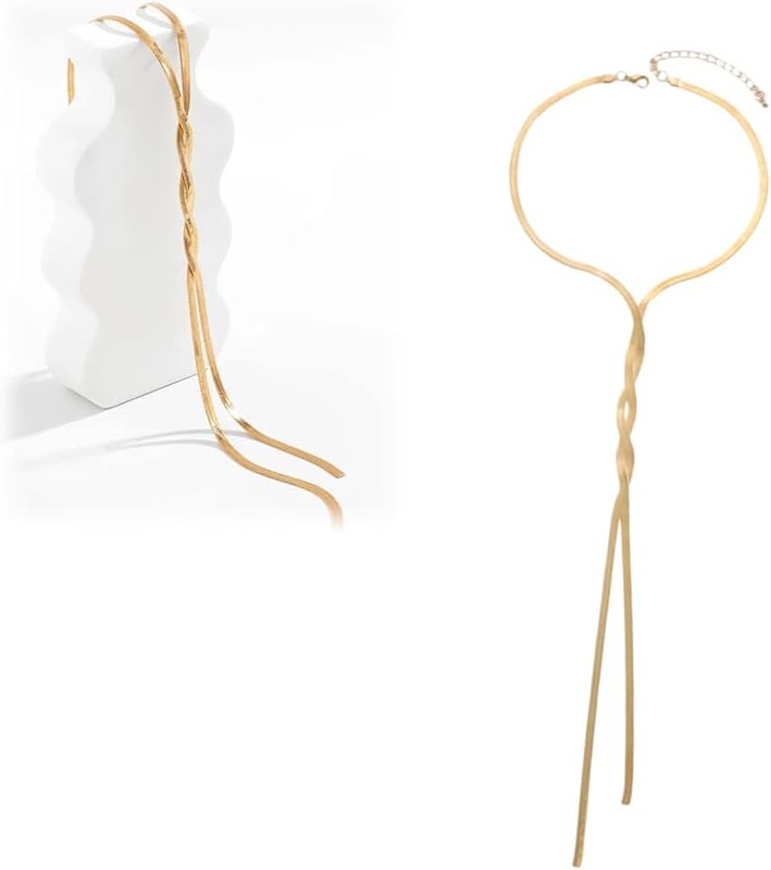 Harry and Henry Long Necklaces for Women Trendy Gold Statement Necklace for Women Twisted Snake Chain Necklace Chunky Gold Necklace Lariat Y Herringbone Necklace Birthday Mothers Day Gifts