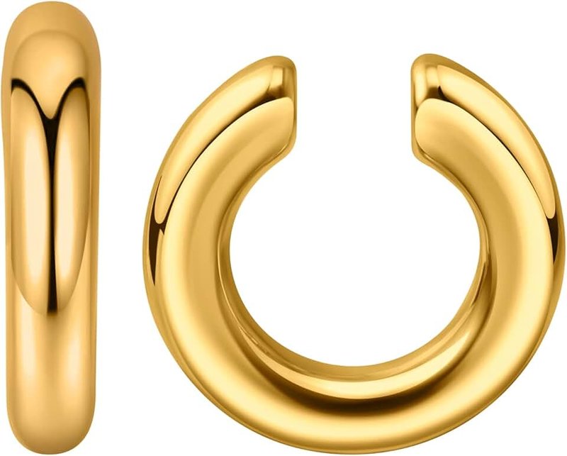 Preskiers Ear Cuffs for Women,Ear Cuff, Chunky Huggie Hoop Earrings,Cartilage Upper Non Piercing,14k Gold and Silver Set 2pcs