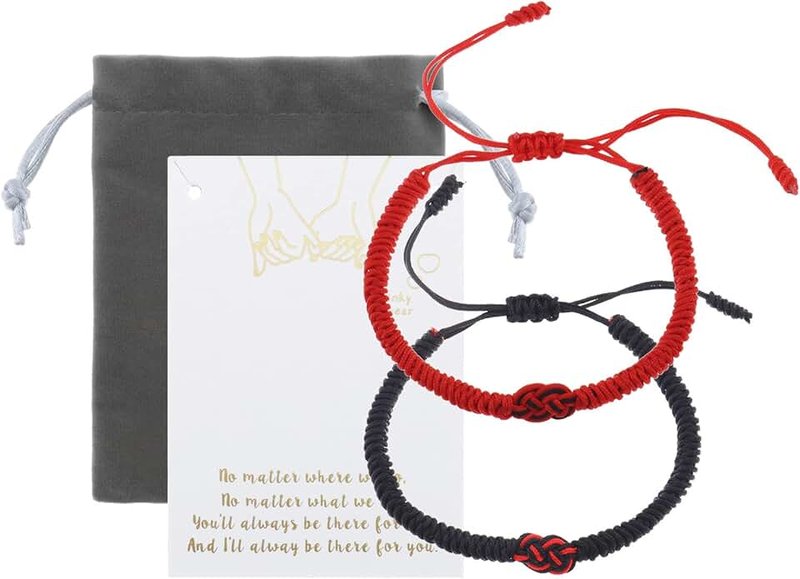 ECSiNG 2PCS Couple Bracelets Matching Bracelets Lucky Relationship Bracelet Tibetan Knot Handmade Braid Black Red Rope Bracelets for Couple Lover