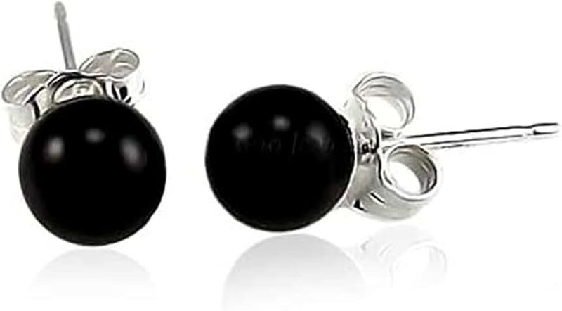 BQfife Sterling Silver Round Black Onyx Stud Earrings in 100% Hypoallergenic Jewelry