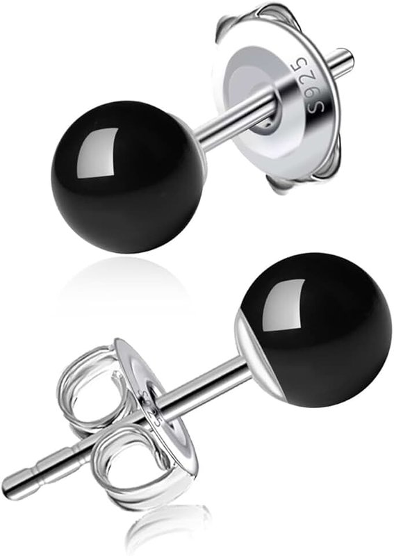 JORA 6/8/10/11mm Black Pearl Stud Earrings for Women - 925 Sterling Silver Hypoallergenic Earrings Jewelry Gift