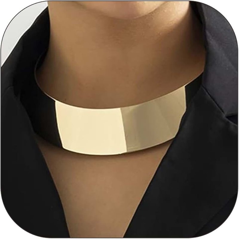 Dcfywl731 Chunky Gold Necklace Gold Statement Necklace for Women Dainty Gold Choker Necklace Gold Chunky Necklace Gold Chain Charm Necklace Exaggerated Ethnic Big Statement Necklace Gold African Tribe Wide